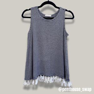 Flowy Striped Tank Top with Tassels, Size XS/S